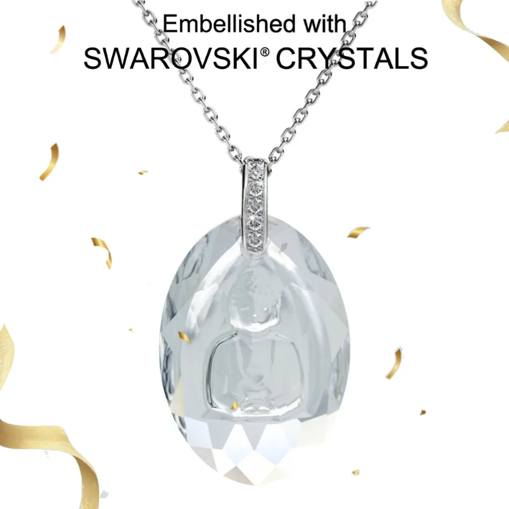 Daisini 925 فضة عارية حجر قلادة قلادة مزين سواروفسكي كريستال بوذا تمثال نحت للمرأة