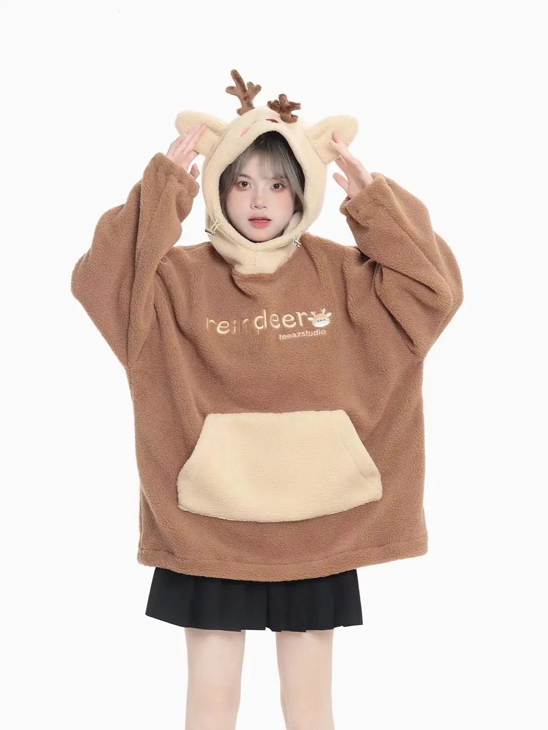 2023 Christmas New Cute Elk Hooded Sweatshirt Autumn Winter American Contrasting Loose Lambswool Hoodie winter clothes women