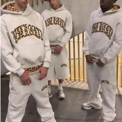 Zestaw: bluza z kapturem i spodnie dresowe, długi rękaw, nadruk, poliester, letnia moda, casual, wygodny, streetwear