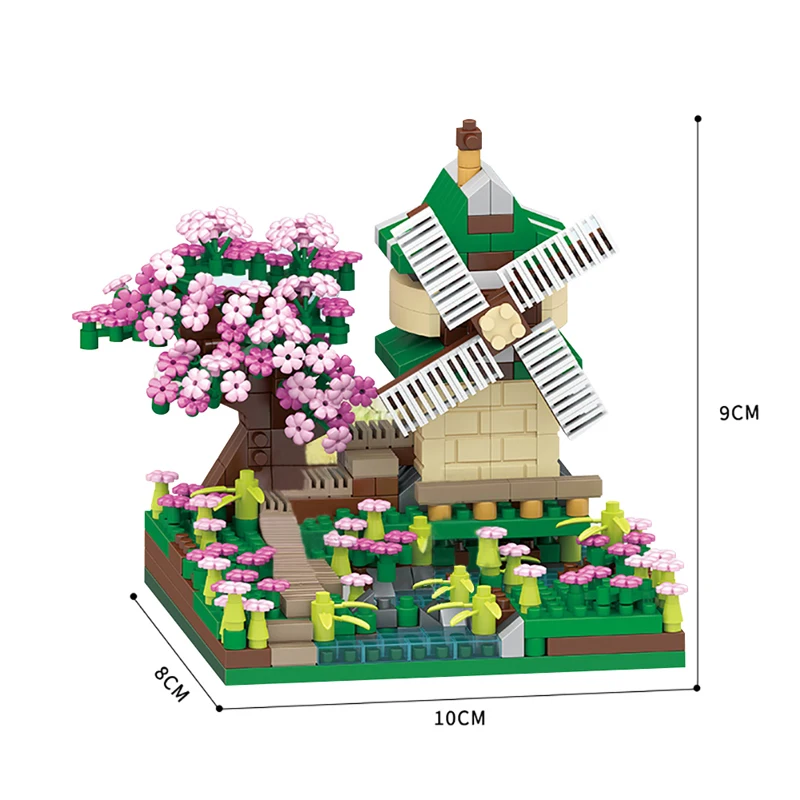 City House Building Blocks Sakura Windmill Diamond Bricks Toys for Girls Boys Fishman Hut Street View Model Blocks Toys Gift