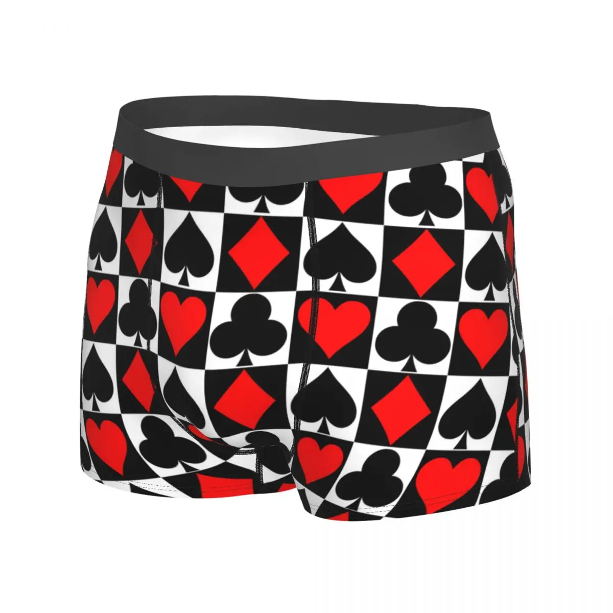 Playing Cards Underwear Red Heart Print Men Panties Design Elastic Trunk Hot Boxer Brief Plus Size