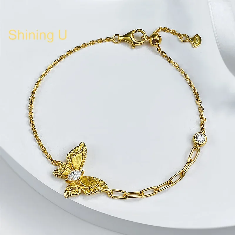 Shining U S925 Silver Butterfly Bracelet for Women Fine Jewelry Anniversary