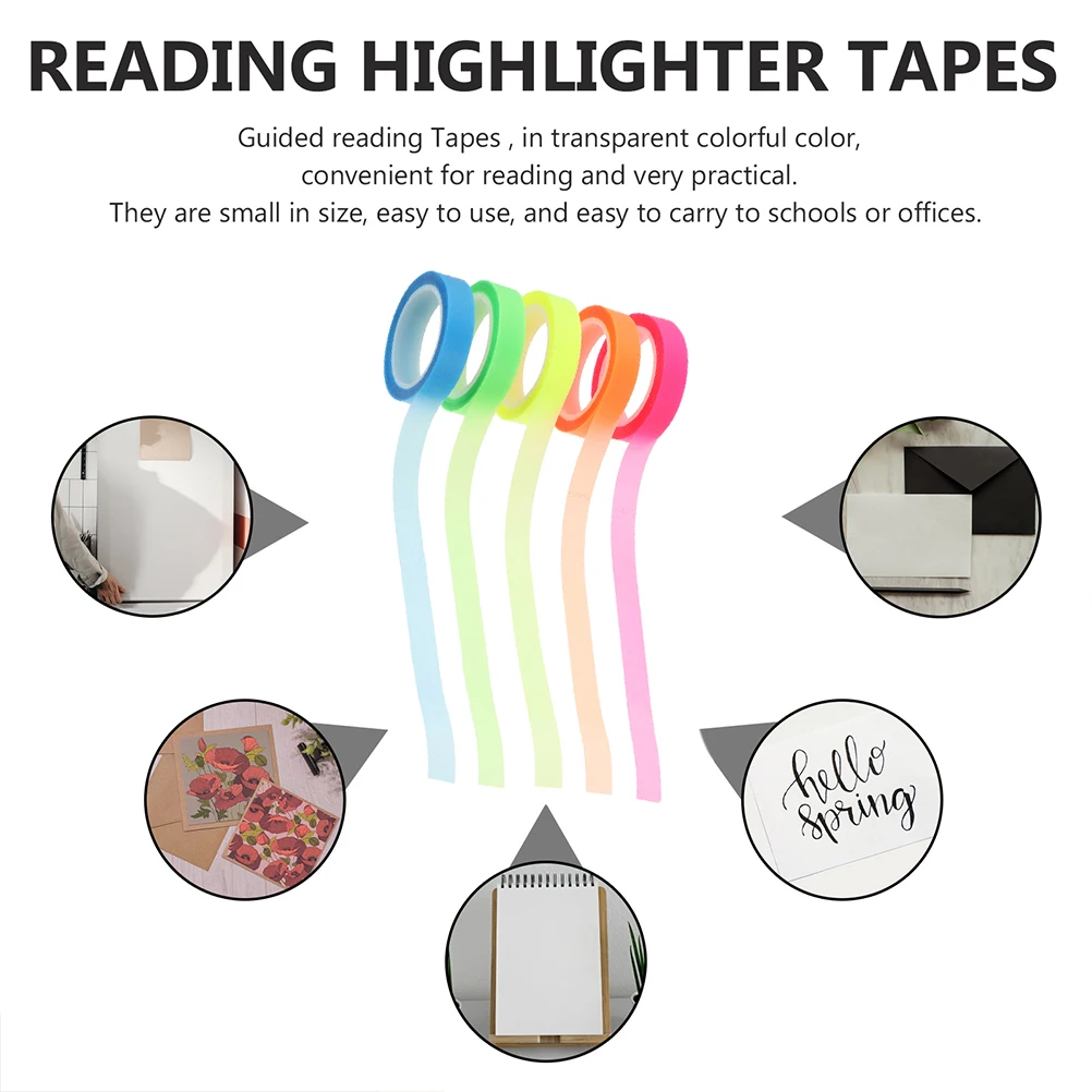 

5 Rolls Transparent Highlighter Tapes Lightweight Page Markers Sticky Tabs For Book Annotation Office Supplies Reading