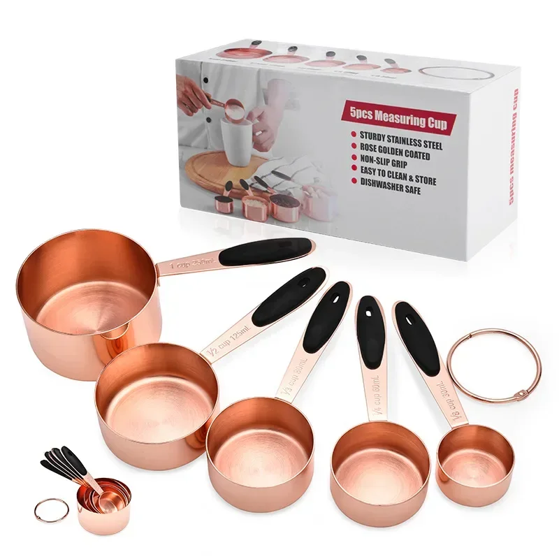 DIY Baking Tool Rose Gold Stainless Steel Measuring Cup 5-piece Set Measuring Cup Set cooking gadgets kitchen tools