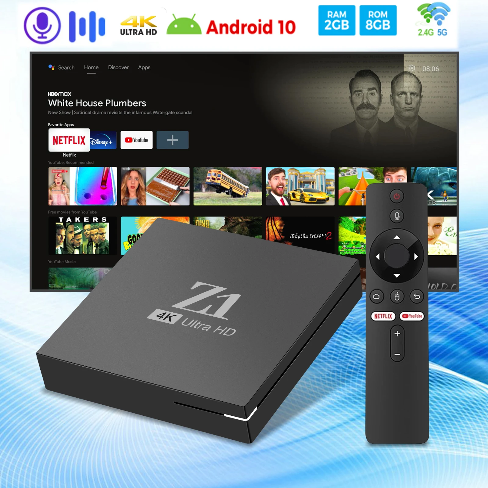 2024 Smart Android TV Box Медиаплеер Поддержка 3D Wi-Fi IPTV для домашних развлечений Двойной Wi-Fi с пультом дистанционного управления Bluetooth