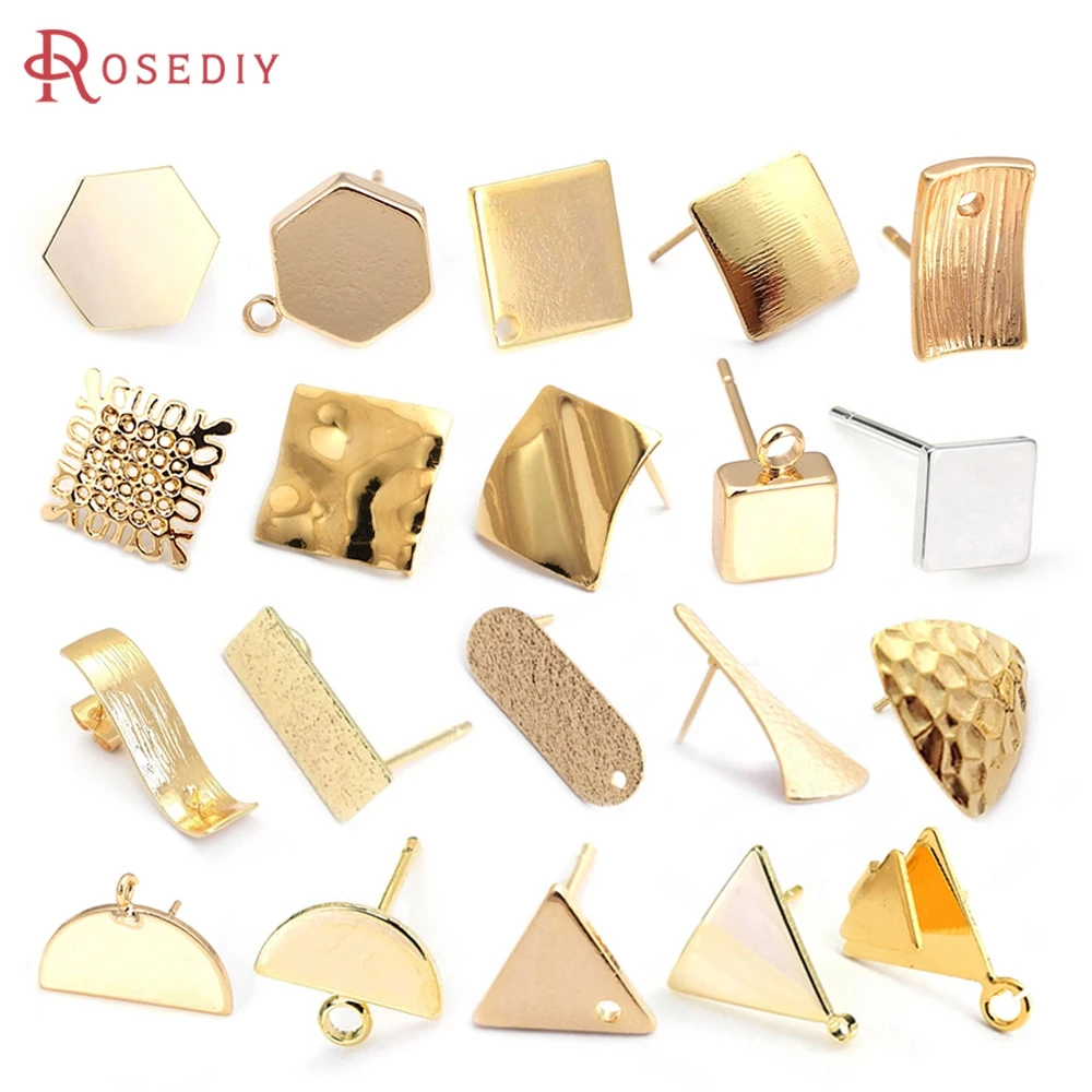 18K Gold Color Rectangle Square Triangle Hexagon Stud Earrings Pins Earrings Jewelry Making Diy Findings Accessories Materials