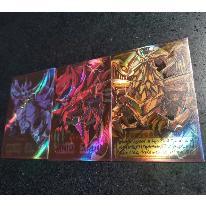 3Pcs/Set Yu Gi Oh Cards Egyptian God Unframed Version Anime Game Characters DIY Toys Gift Collection Color Brushed Flash Cards