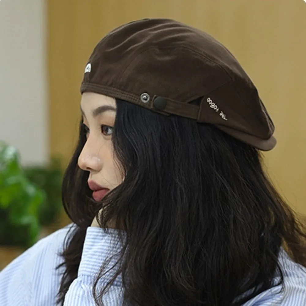 Casual Embroidery Beret Hat Cotton Front Back Wear Newsboy Cap Soft Vintage Cabbie Hat for Women Men