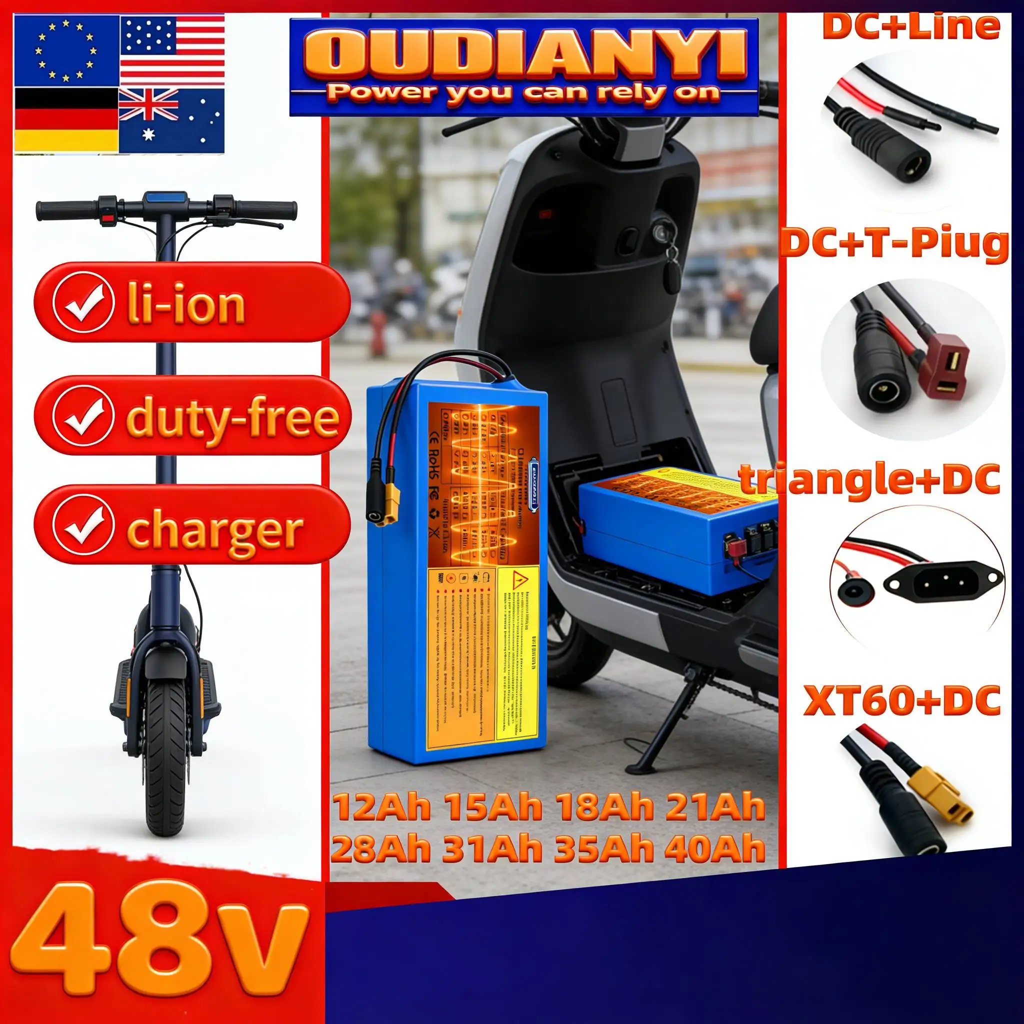 

Премиум литий-ионный аккумулятор 48В 12Ач 15Ач 18Ач 21Ач 24Ач 28Ач 31Ач 35Ач 40Ач с системой BMS, максимальная мощность 1500Вт, совместим с 42В