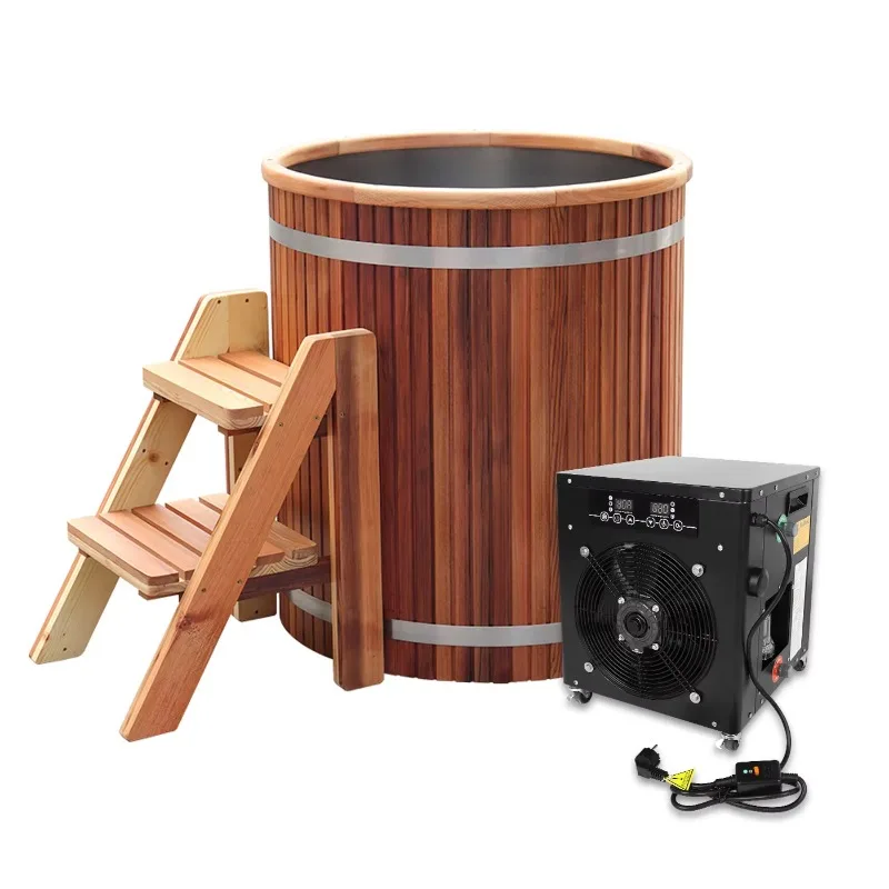 

304 stainless steel drum cold bathtub red cedar wood cold water bathtub