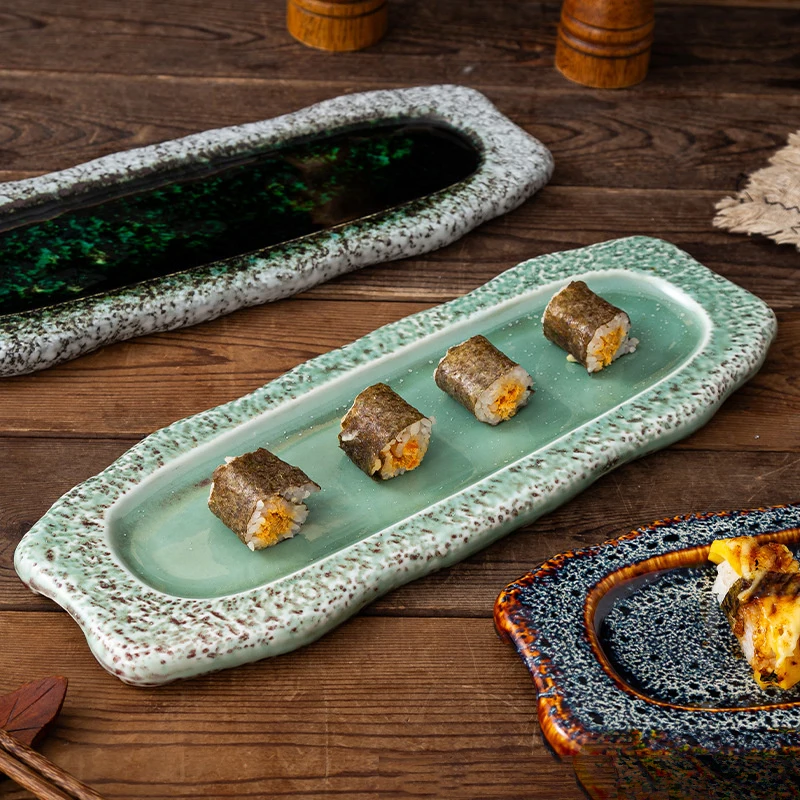 Sushi Plate With Marble Design, Ceramic Flat Plate, Japanese Style, Sushi Bar, Cold Food Plate, Sashimirawfish Display