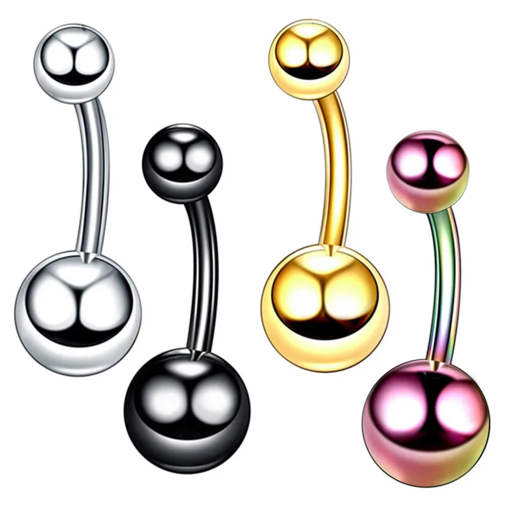 5 unidades de anillos para ombligo de 14G, de acero inoxidable 316L, con acabado brillante y diseño curvo, tipo barra con esfera, para piercing en el ombligo, joyería para el cuerpo, para mujeres y hombres.
