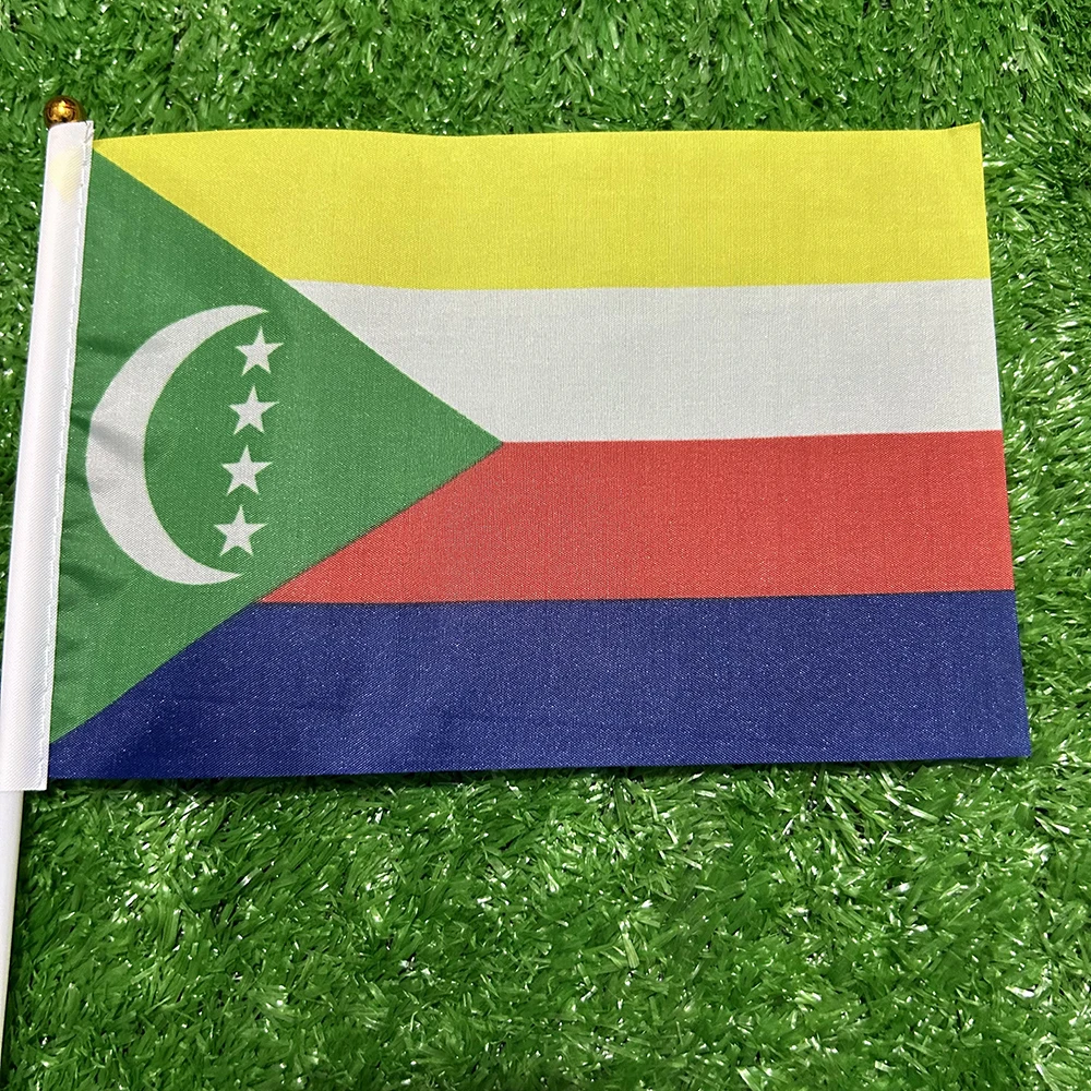(SKY FLAG) Komoren-Handflagge, 10/20/50 Stück, 21*14cm, Handflaggen der Union der Komoren mit Kunststoffstange zur Heimdekoration – Detail 4