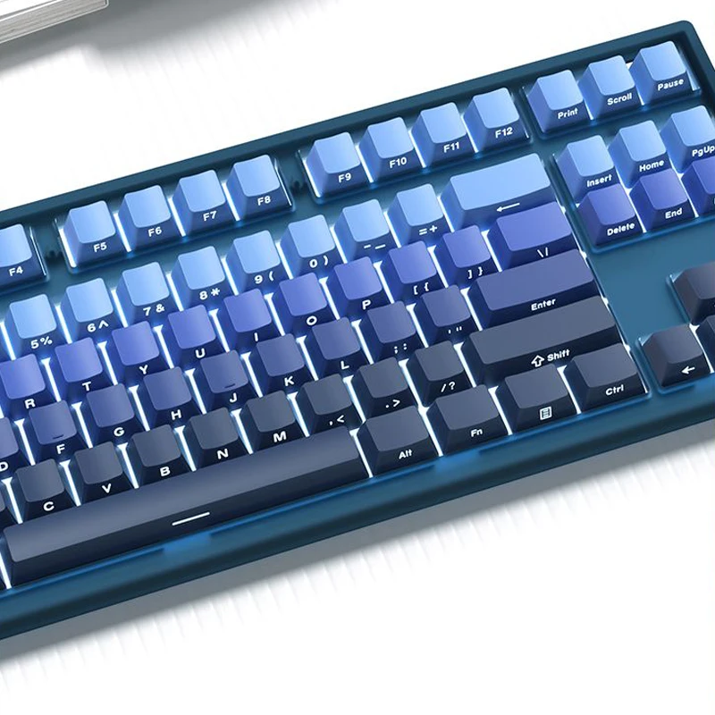 Cool Breeze Blue Double Shot bersinar melalui tombol 136 tombol profil OEM tombol cetak samping PBT tombol untuk MX Switches Keyboard Gaming