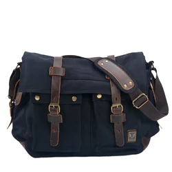 Vintage Casual Canvas Bag Men's Messenger Bag Large capacity 15.6 