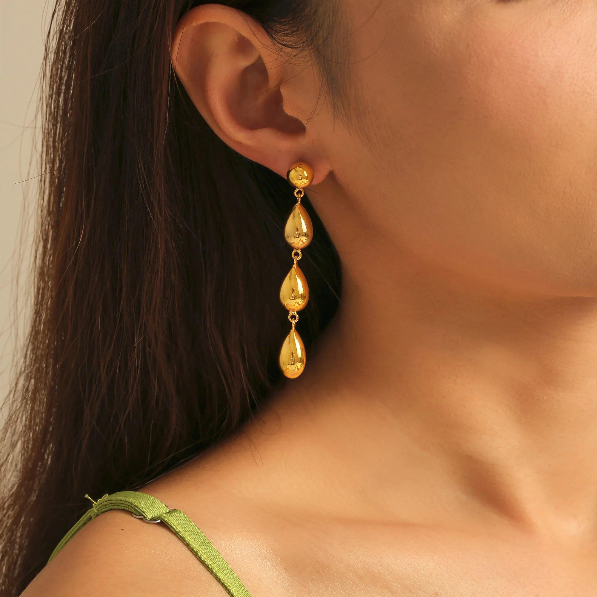 3 Droplet Pendant Stud Earrings For Women 18k Gold Plated Waterproof No Tarnish Women\'s Long Dangle Earring Girls Ear Ring Studs