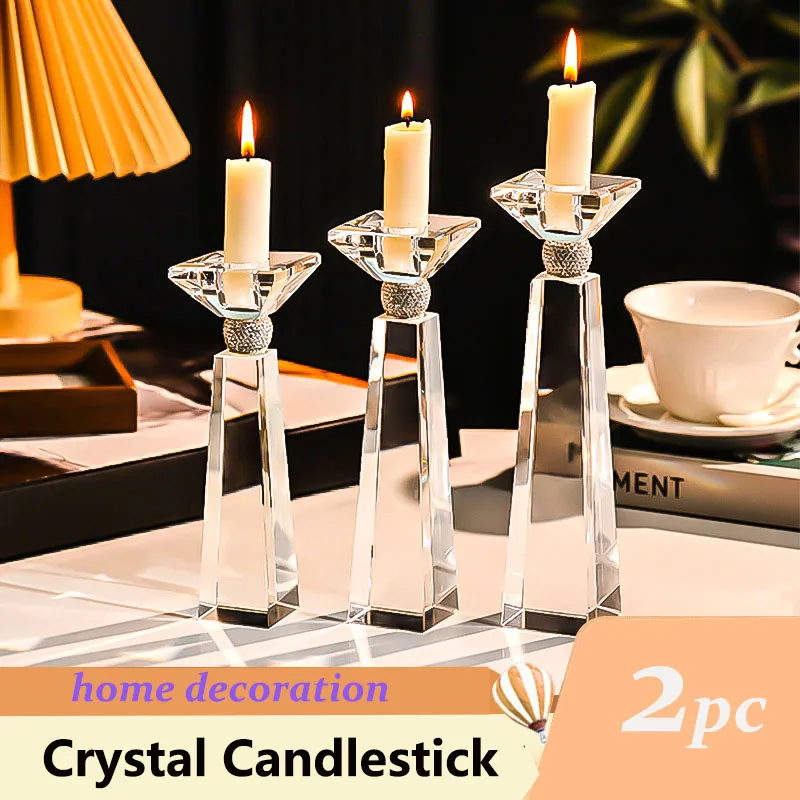 2pc Acrylic Candlestick Home Decoration Candle Holder Crystal Transparent Birthday Dinner Party Candle Atmosphere