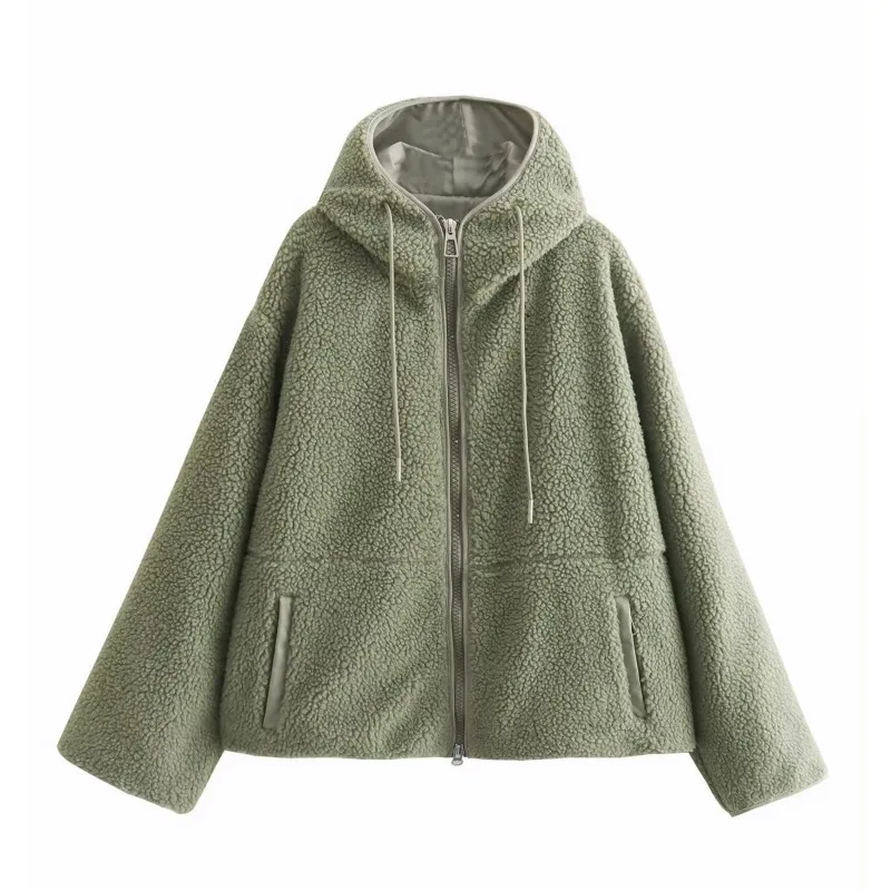 Hooded Lamb Coat Fleece Coat Autumn Winter Women Jacket Sweatshirt Long Sleeve Zipper Outdoor Sportswear Warm Thick Outerwear