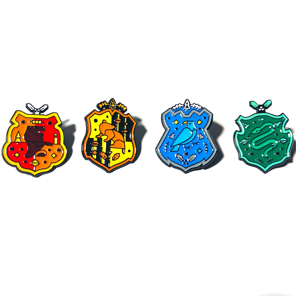 

4pcs Cartoon Magic Academy Badges Set Lion Eagle Academy Cute Brooches Classic Magic Film Enamel Lapel Pins for Clothes Gift