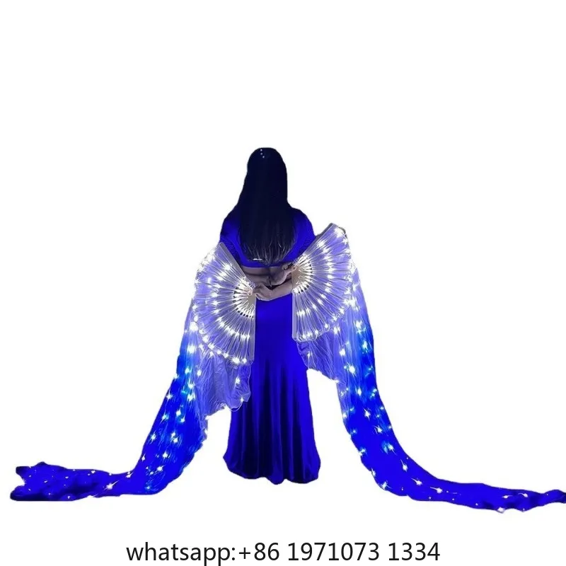 LED fan white and blue gradient silk fabric string rechargeable performance runway ball glow-in fluorescent dance costume