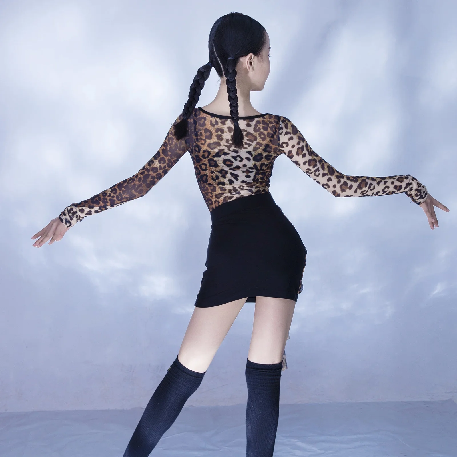 New Kids Samba Rumba Laitn Dance Costume Girls Leopard Latin Dance Clothing Children Latin Dresses Training Suits SL12861