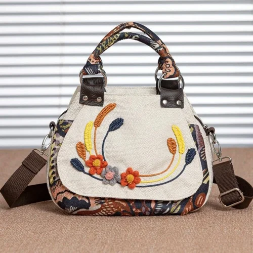 Bolso de mano Vintage de lona para mujer de mediana edad, cartera literaria, estilo étnico, 2024