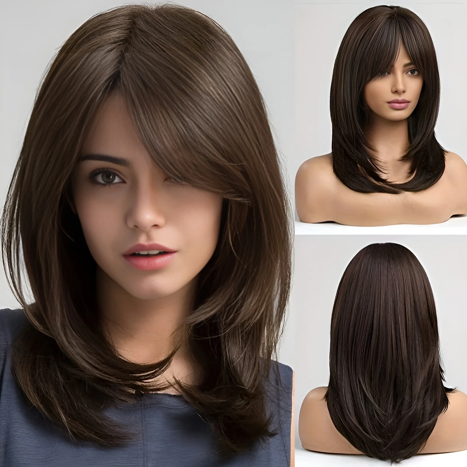 

Коричневый короткий вьющийся парик с откидной крышкой, многослойные откидные косы средней длины, синтетический парик в стиле ретро