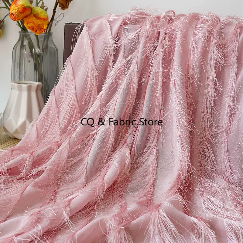 

Шифоновая ткань с кисточками и ткаными яркими цветами для изготовления платьев и одежды, швейные аксессуары по метрам