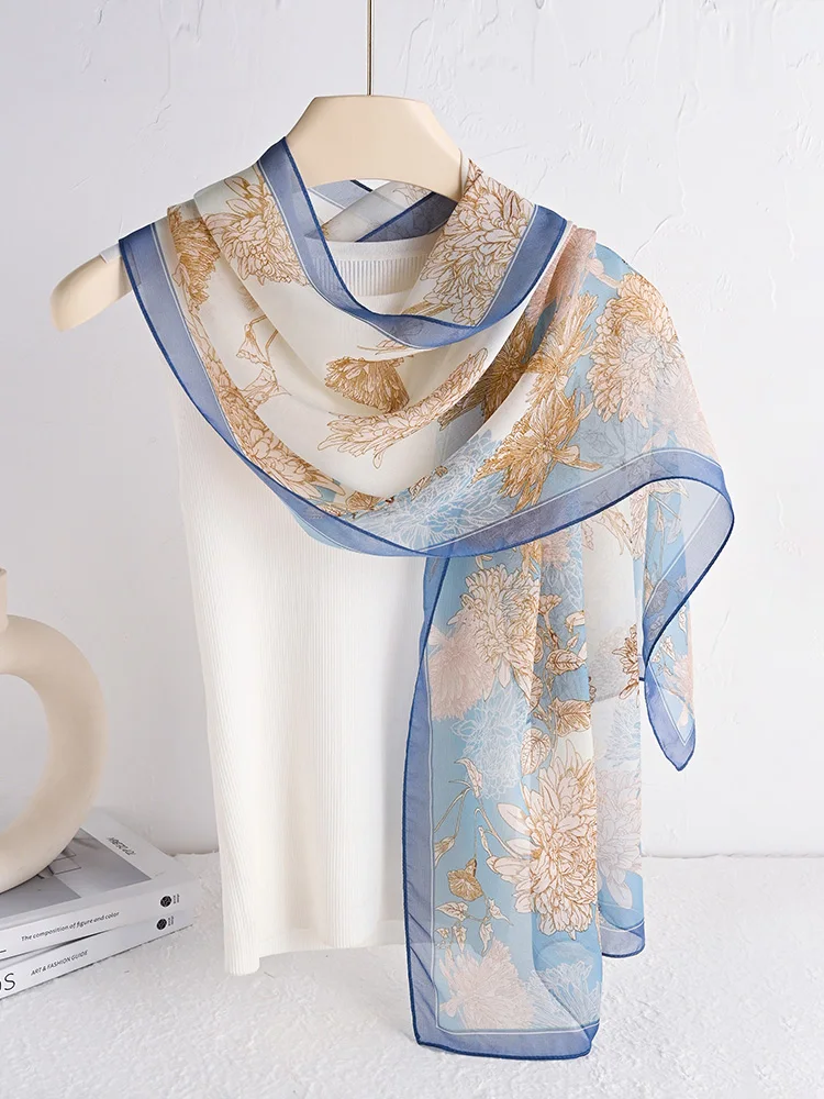 シルクロングスカーフ女性の薄い秋の新スタイル二目的ショール多用途ハイエンド首保護スカーフファッショナブルなアクセサリー