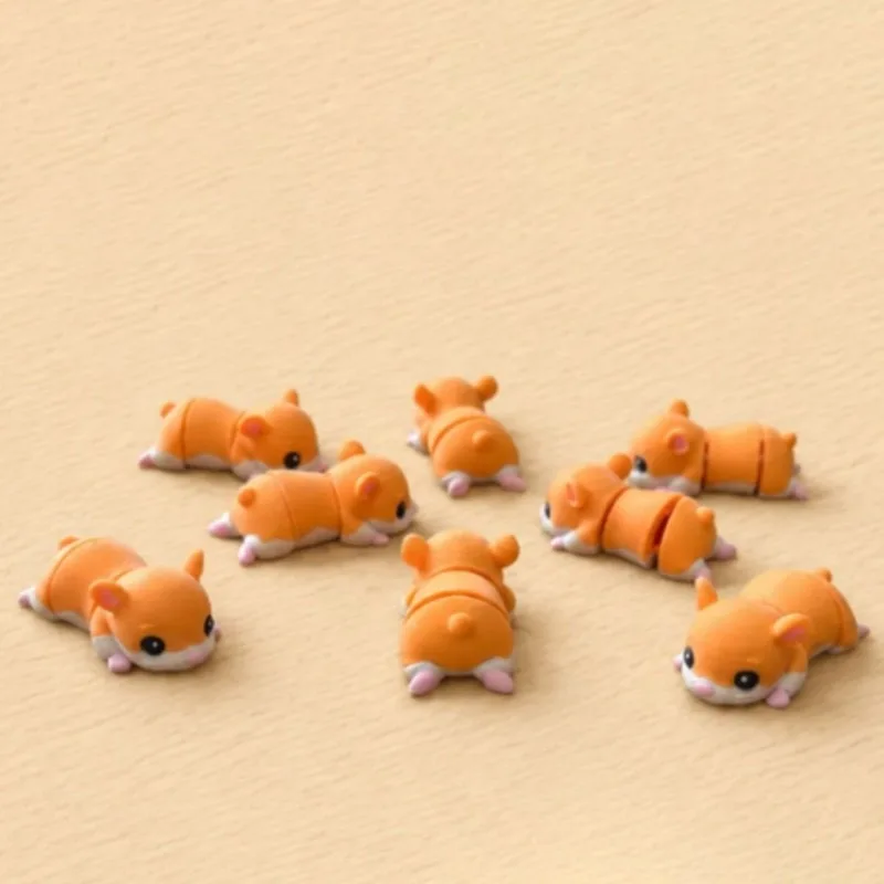 3D Printed Cute Hamster Articulated Joints Movable Desktop Ornament Stress Relief Toy for Kids Night Market Stall