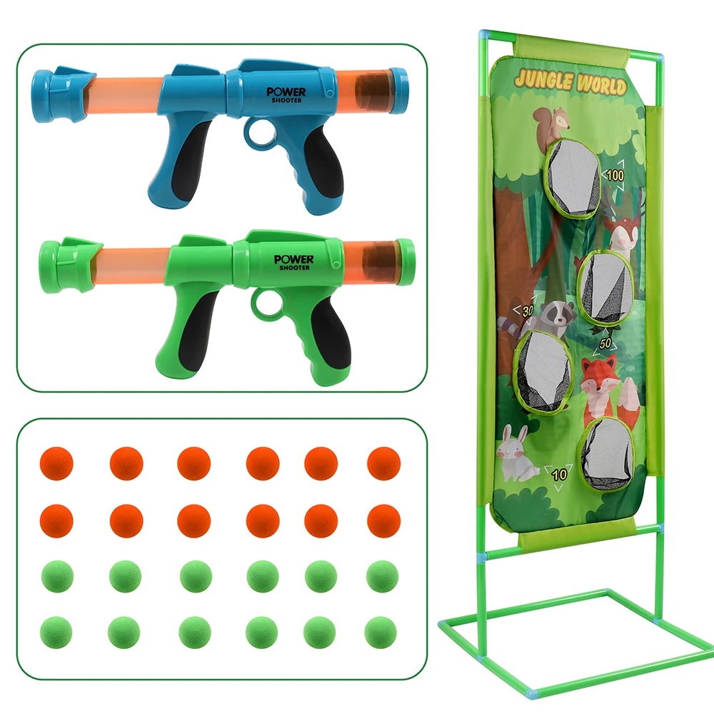 2Pcs Power Gun Shooting Toy Foam Ball W/ Shooting Target,Outdoor Indoor Parent-child Interaction Game Children New Year's gift