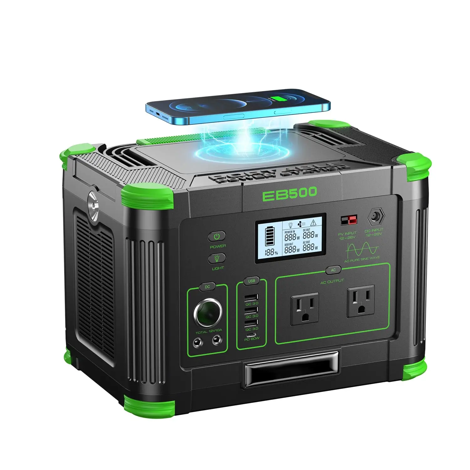Portable Power Station 500W, 519.48Wh/140400mAh Solar Generator Backup | Lithium Battery Pack Power Supply with 2 AC