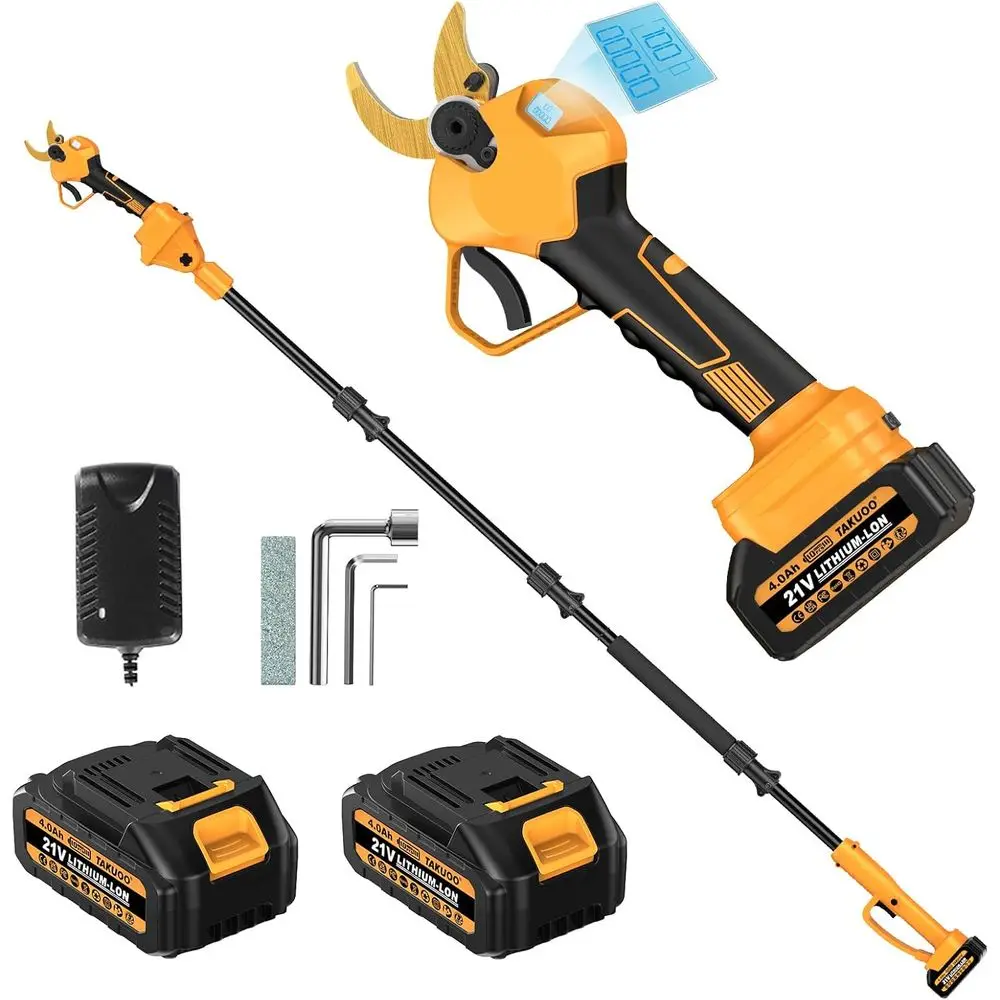 2-in-1 Pole Pruning Shears Cordless, 1.6" Cutting Diameter Electric Pruning Shears with Extension Pole, 21V 2×4.0Ah Battery Powe