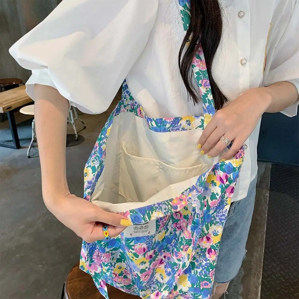 Women Canvas Bags Floral Shoulder Bag Large Capacity Printed Shopping Bag Female Fashion Casual Open Handbag