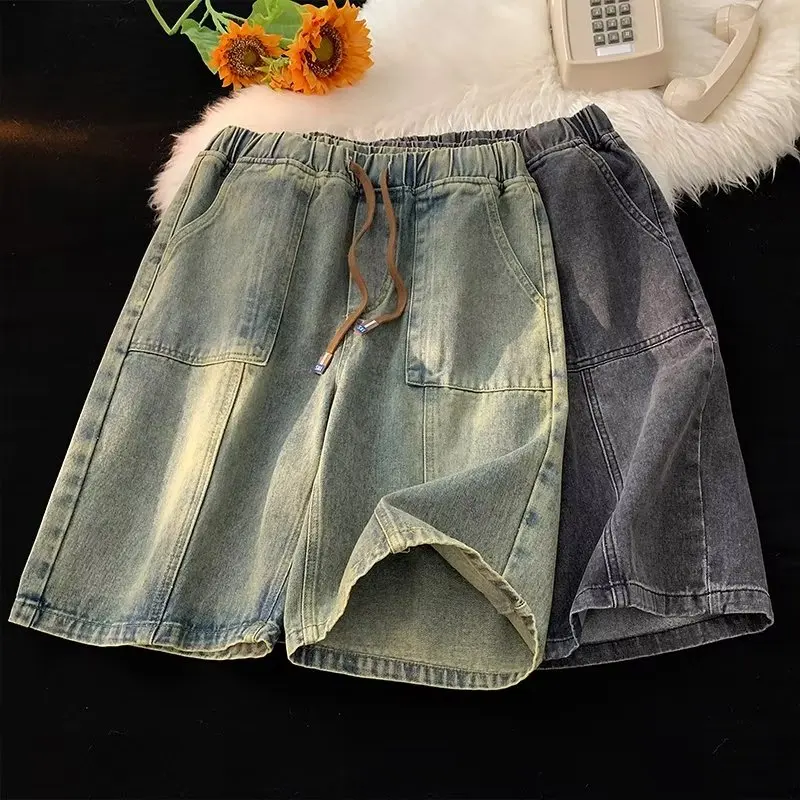 

Желтые джинсовые брюки, мужские летние тонкие американские ретро спецодежда, брюки с пятью точками, износостойкие свободные прямые джинсы