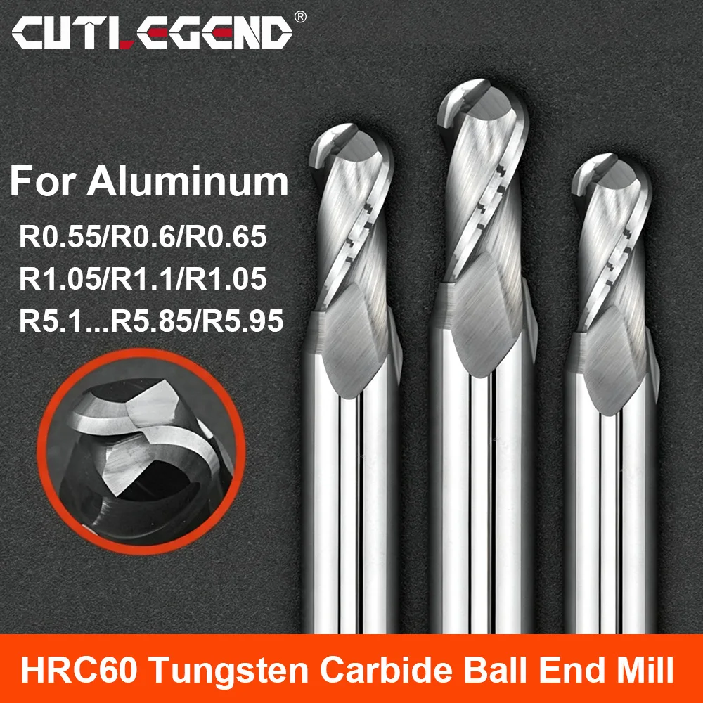 CUTLEGEND HRC60 Unbeschichteter Vollhartmetall-Kugelfräser R0.5-R5.95 Speziell für Aluminium CNC 3D-Kurven-Gravur-Bearbeitungswerkzeug – Detail 2