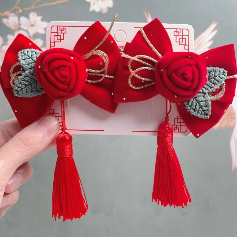 Chinesische Hanfu Mädchen Kopf bedeckung Neujahr Mädchen Haarschmuck niedlichen roten Rose Kinder Haars pange Festival Geschenk