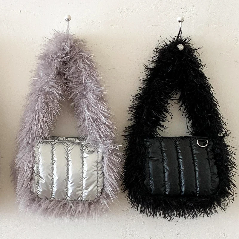 حقائب كورية منفوخة كاجوال للنساء، حقائب يد ومحافظ فاخرة بتصميم جديد لعام 2026، مصنوعة من خيوط تطريز البوليستر، مزينة بصوف الحمل الصناعي، حقيبة كتف صغيرة تحت الإبط جودة عالية ًالشحن مجانا وصول الشحن السريع