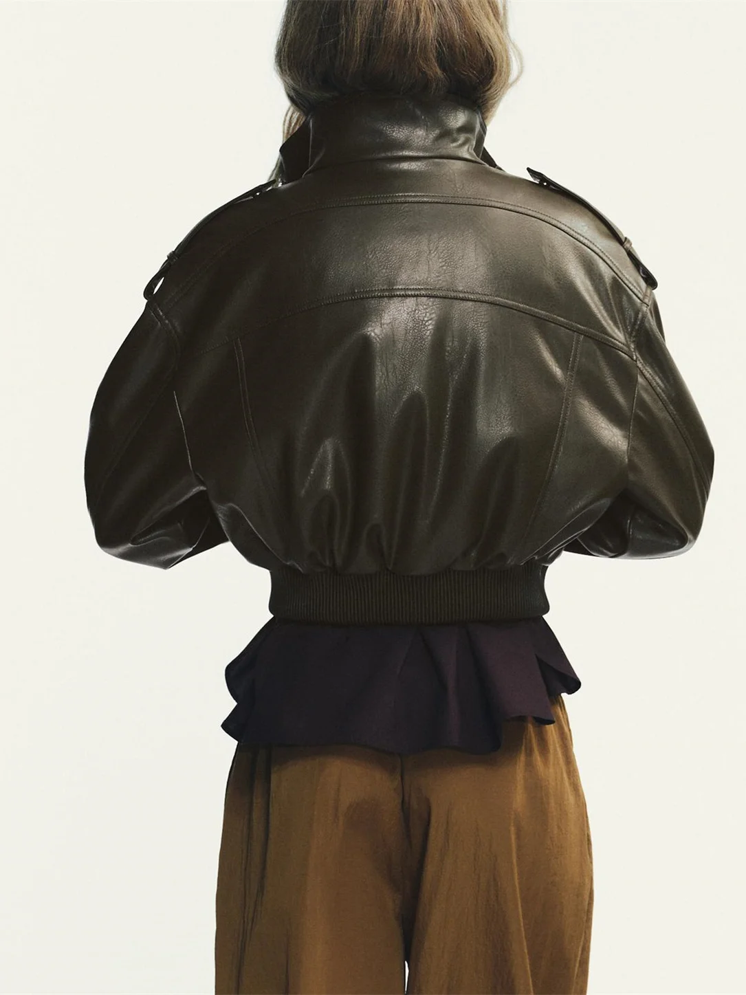 

Casual Sle PU Leather Biker Jaet Women's Slim Fit Long Sve Stand Collar ort Coat Autumn New Faion 474970