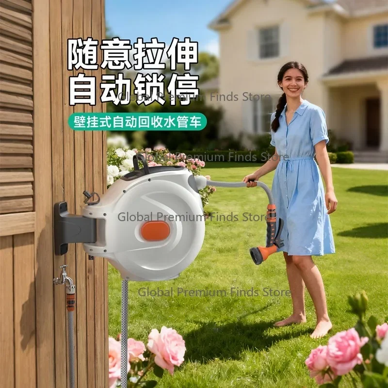 Portable Auto Retractable Hose Reel with Storage Cart Water Winder for Garden Irrigation Car Wash And Landscaping