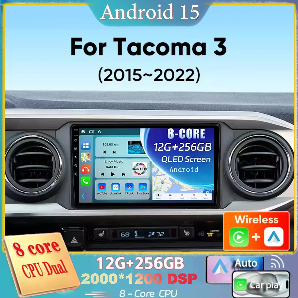

Для Toyota Tacoma N300 2015 2016 2017 2018 2019 2020 2021 Android 15 навигация автомобильный радиоприемник мультимедийный плеер стерео Carplay Auto