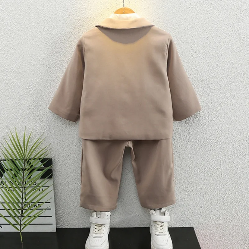 Boys Coat +Pants Kids Suits 2PCS/Set Cotton 2025 Khaki Spring Autumn Cotton High Quality Christmas Gift Children Clothing