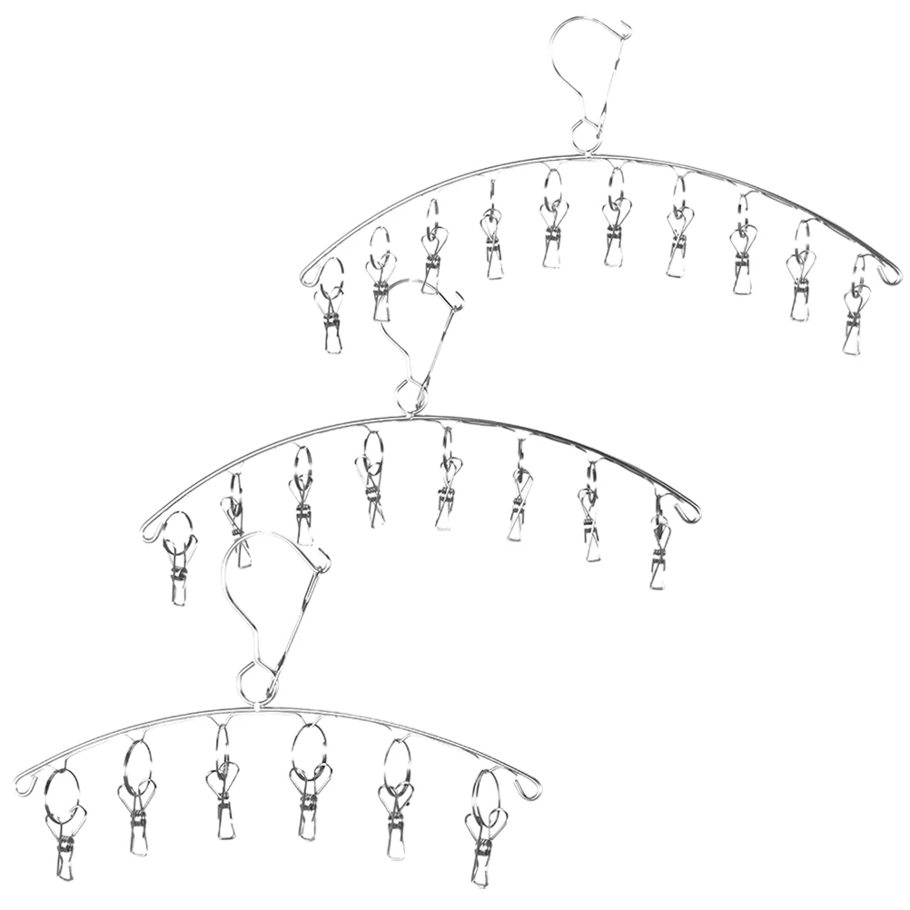 

3 Pcs Sock Rack Clip Drying with Clips Hat Racks Hook up for Closet Stainless Steel Socks Baby