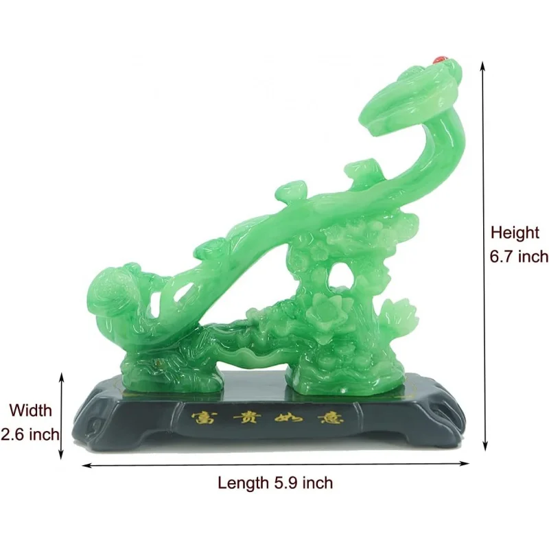 Bwinka Feng Shui Ruyi Statue, Resin Crafts Chinese Charm of Prosperity Sculpture Home Decoration (Green)