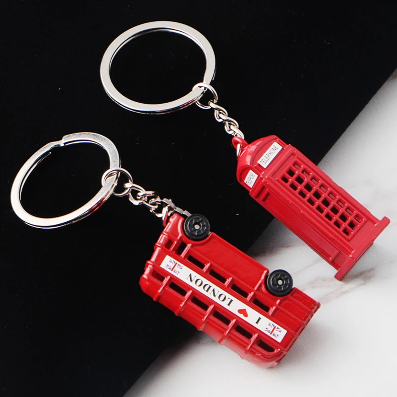 Fashion Red London Bus Keychain Mini Post Mail Box Telephone Booth Keyring for Men Women Car Handbag Pendant Party Souvenir Gift