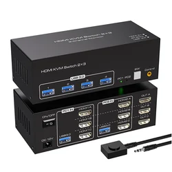 8K 2x3 Triple Monitor KVM Switcher for 2 Computers,HDMI USB 3.0 KVM Switch 3 Monitors 2 Computers 8K 60Hz 4K 120Hz