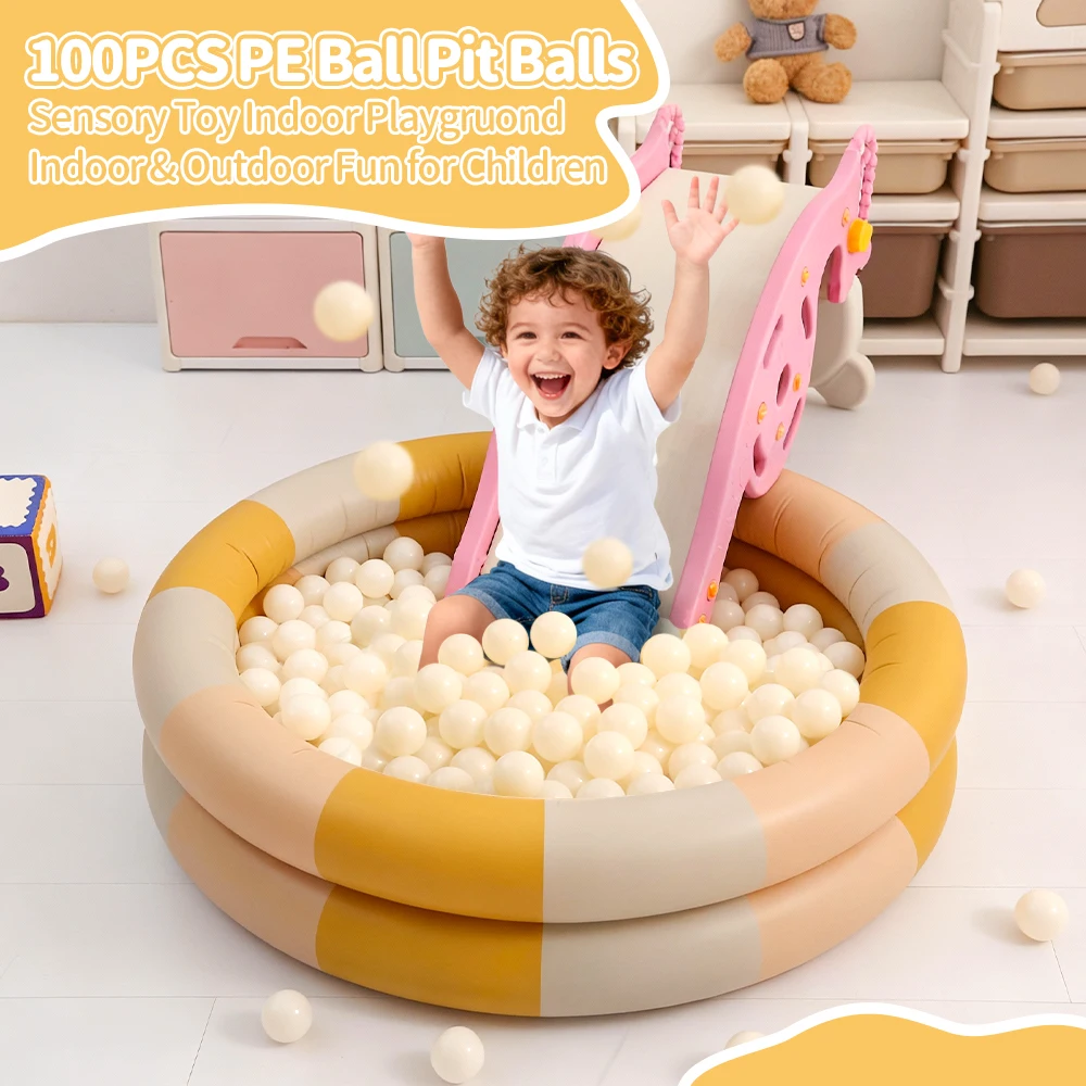5.5cm Crush Proof Plastic Ball Pit Balls Beige for Kids Play with Bag Ball Pit Toys Party Decorations