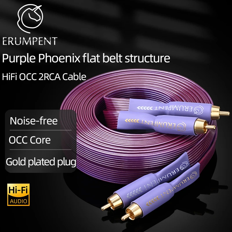 ERUMPENT HiFi OCC 2RCA Cable Hi-end Pure Copper Flat Belt with Gold-plated 2RCA to 2RCA Male Plug Audio Cable for CD Amplifier