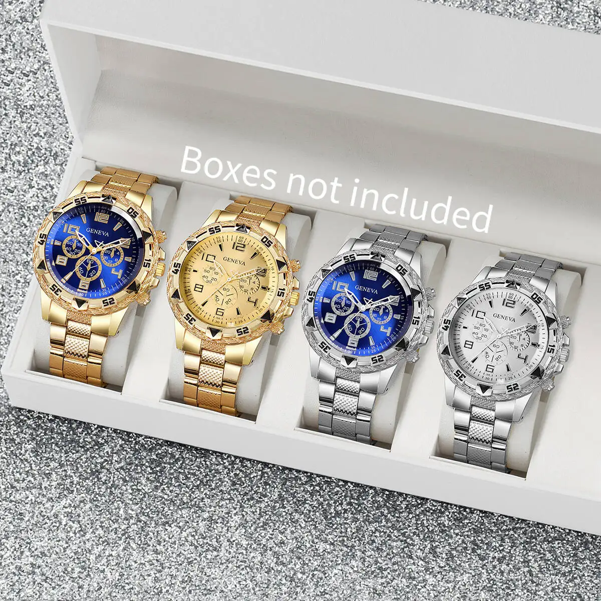 4PCS Men Business Watches Fashion Large Dial Analog Quartz Watch for Men Clock Gift Relogios Masculino（Without Box）