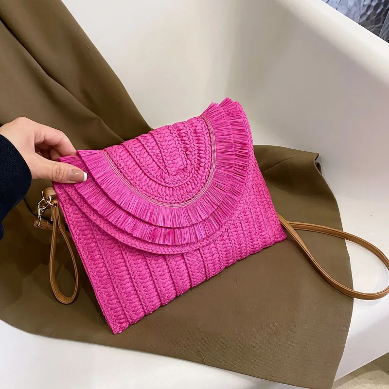 Weaving Bags Fashion Ladies Wristlet Clutches Summer Straw Women Shoulder Crossbody Bags Money Purse Woven Hand-woven Handbags